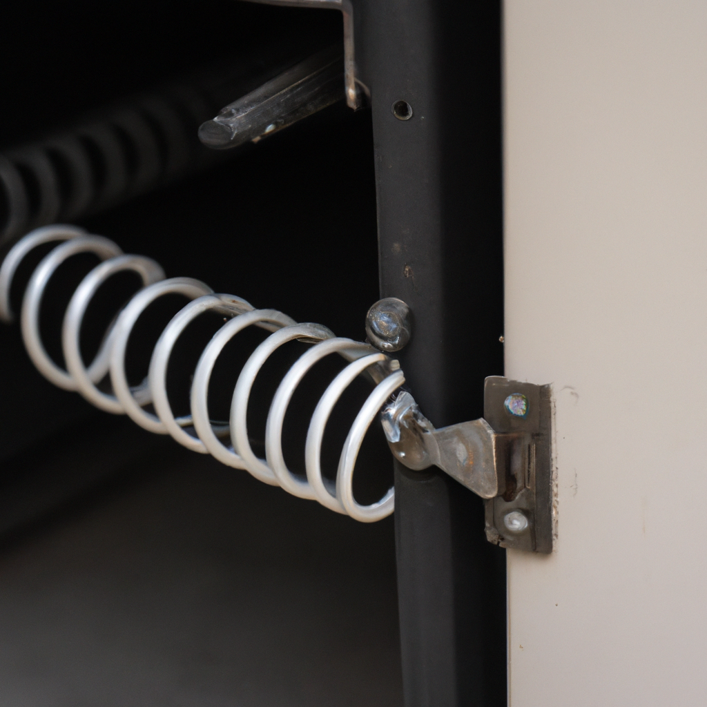 Close-up of a broken torsion spring on a suburban garage door