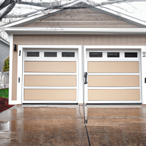 Suburban Marlboro home exterior with a modern sectional garage door on a wet driveway under an overcast sky.