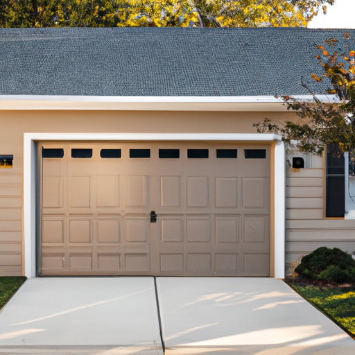 Suburban Marlboro home exterior with closed garage door and visible weatherseal in autumn light.